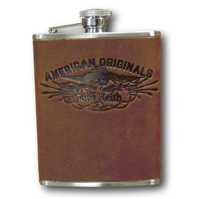 Genuine Leather Covered Stainless Steel 6 Oz. Flask (Debossed/ 1 Side)