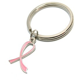 Pink Metal Awareness Ribbon & Key Ring