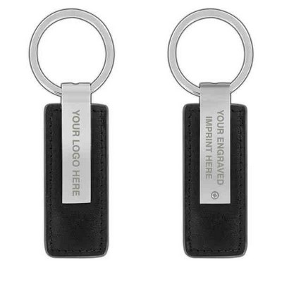 Black Synthetic Leather Key Chain with Satin Metal (Overseas Production)