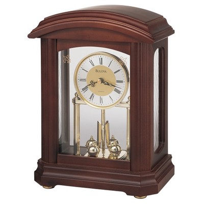 Bulova Nordale Solid Walnut Revolving Pendulum Clock w/ 2 Tone Metal Dial