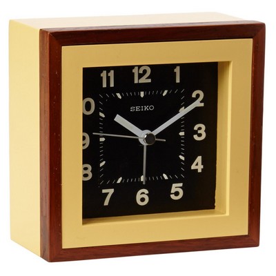 Seiko Japanese Quartz Alarm Clock w/ Yellow Wooden Case