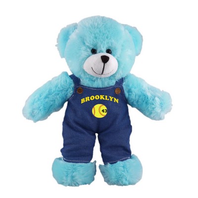 Soft Plush Stuffed Blue Bear in denim overall.