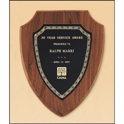 Walnut Shield Plaque with a Black Brass Plate (7.25" x 9")