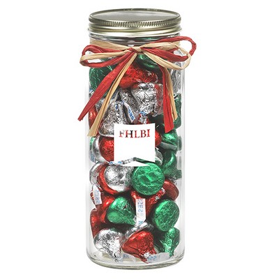 16 Oz. Contemporary Glass Mason Jar w/ Raffia Bow (Hershey's® Holiday Kisses®)