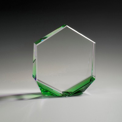 6" Bromium Crystal Award w/Green Accent