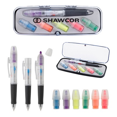 Tri-color Pen And Highlighter Set