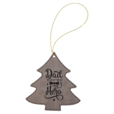 Gray Leatherette Tree Ornament with Gold String