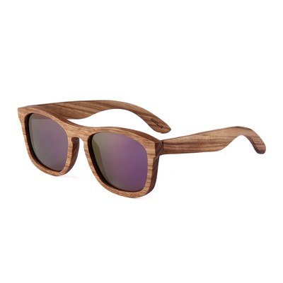 Zebra Wood Sunglasses - Purple Mirror Polarized Lenses - Zebra Wood Frames