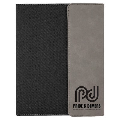 Gray Leatherette / Black Canvas Portfolio with Notepad