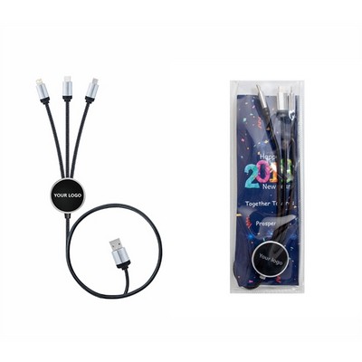 3-in-1 Long Charging Cable w/LED Light