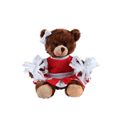 soft plush Chocolate Curly Sitting Bear with cheerleader outfit