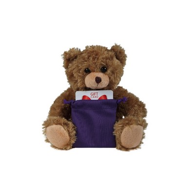 soft plush Mocha Curly Sitting Bear with gift card sack