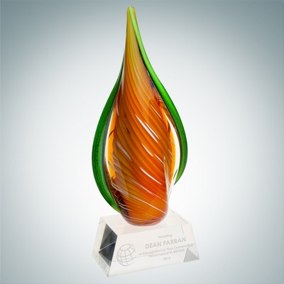 Art Glass Orange Creamsicle Award w/ Clear Base