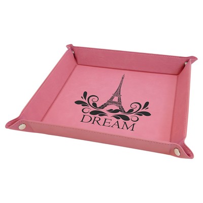 Pink Laser Engraved Snap Up Tray with Silver Snaps (9" x 9")