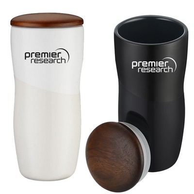 12 Oz. Ceramic Tumbler w/Wood Lid