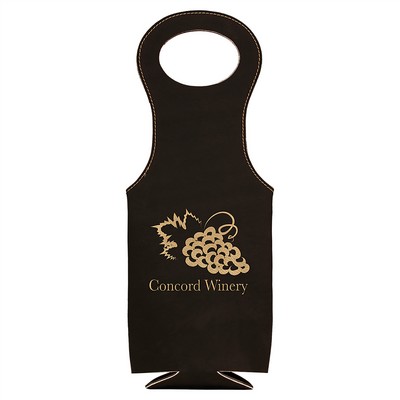 Black-Gold Leatherette Wine Bag, Laserable, 5-1/2" x 14-1/2"