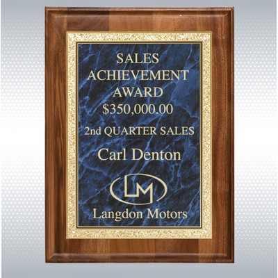 Walnut Rectangle Plaque w/Blue Brass Engraving Plate (9" x 12")