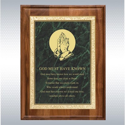 Walnut Rectangle Plaque w/Green Brass Engraving Plate (9" x 12")