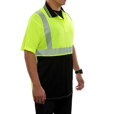 2-Tone Birdseye Polo Shirt w/Comfort Trim- 3M™ Scotchlite™ Reflective/Fluorescent Yellow-Green