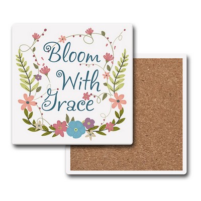 Full Color Square Cork Base Absorbent Stone Coaster