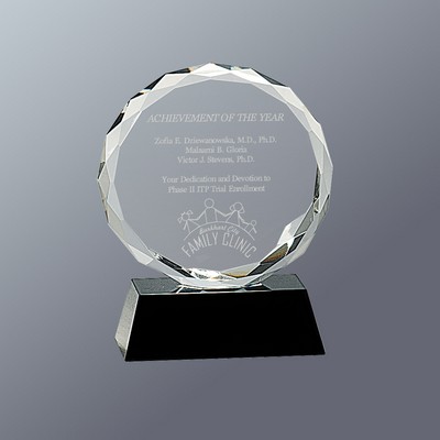 Crystal Faceted Circle Award Series on Black Base, Small (4"x 5"H)