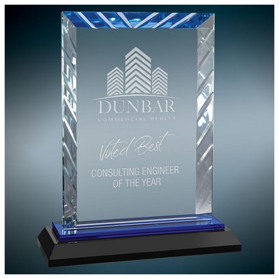 7" Rectangle Accent Glass Award w/Blue Base