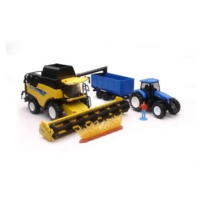 1:32 Scale New Holland Harvester W/ Farm Tractor Trailer Set