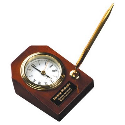 3.6" x 4.75" Rosewood Piano Finish Desk Clock with Pen