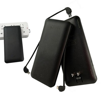 10000 mAh Power Bank with Wall Plug-in and Cable