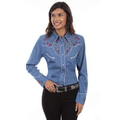 Ladies Longhorn & Roses Embroidery Blouse