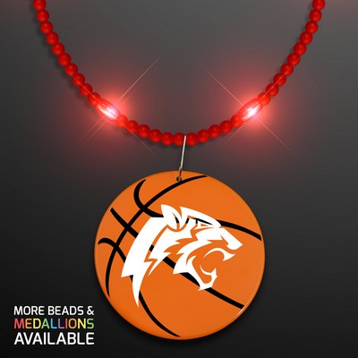 Still-Light Red Beads with Basketball Medallion - Domestic Print