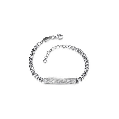 Charles Garnier Sterling Silver "Cuban Link" Curb Chain Link with Diamondlite ID Bracelet - Silver