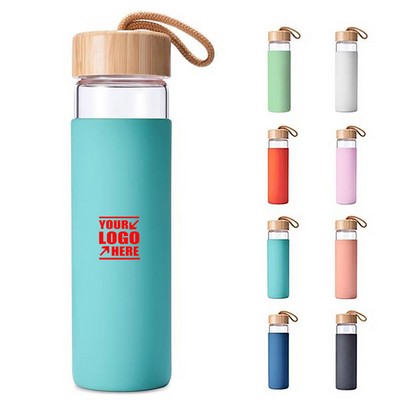 18 oz Borosilicate Glass Water Bottle with Silicone Sleeve