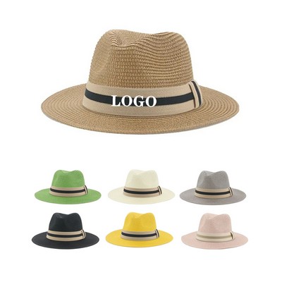 Panama Straw Hat Beach Sun Hat Wide Brim Fedora Cap