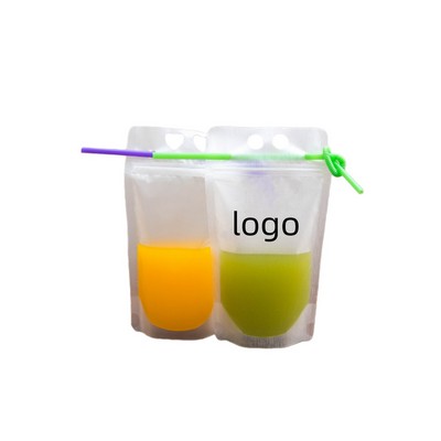 Hand-held Reclosable Zipper Drinking Pouch With Straw---500ML