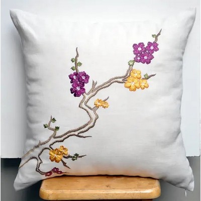 15.75 x 15.75 Inch Embroidery Premium Square Linen Throw Pillowcase With Hidden Zipper