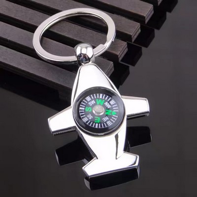 Zinc Alloy Airplane-Shaped Compass Keychain Charm