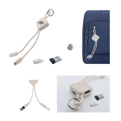 Eco-Friendly Wheat Straw 4-in-1 Fast Charging Cable Keychain