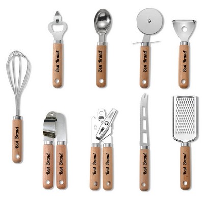 Custom Stainless Steel Kitchen Gadget Baking Set Wood Handle