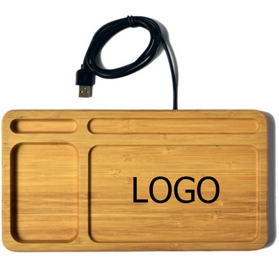 Eco-Friendly Natural Bamboo Wireless Charging Pad Desktop Organizer