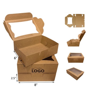 8 x 6 x 2.5 Inches Kraft Paper Bakery Pastry Box with Window