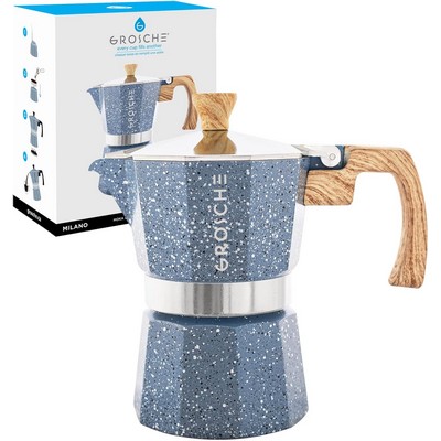 GROSCHE Milano Moka pot, Stovetop Espresso maker (Indigo, 3 cup)