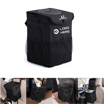 Car Trash Can With Lid And Storage Pockets