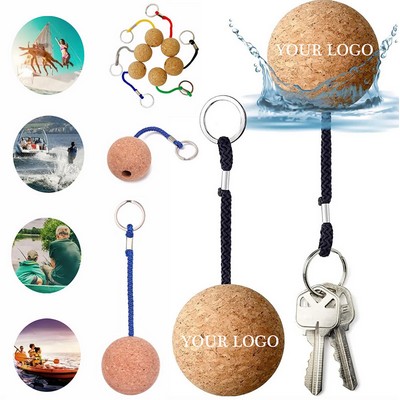 Custom Soft Wooden Cork Ball Keychain Floating Key-Ring Cork