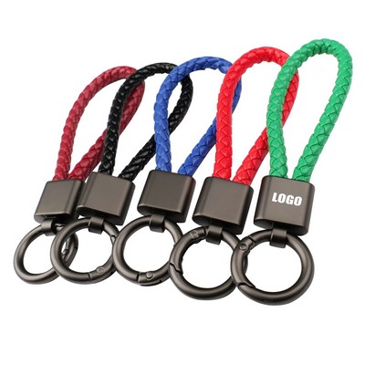 Woven PU Leather Keychain with Metal Buckle