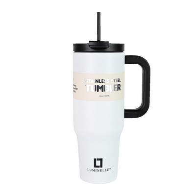 White/Black Double Walled Insulated 40 OZ Tumbler With Straw