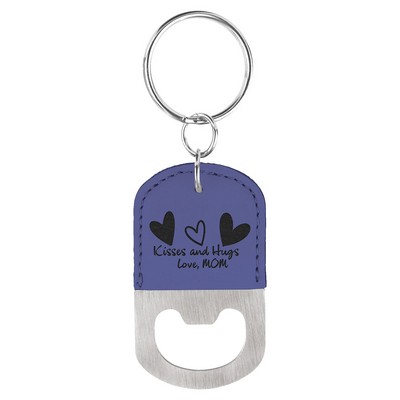 Purple Leatherette Oval Bottle Opener Keychain