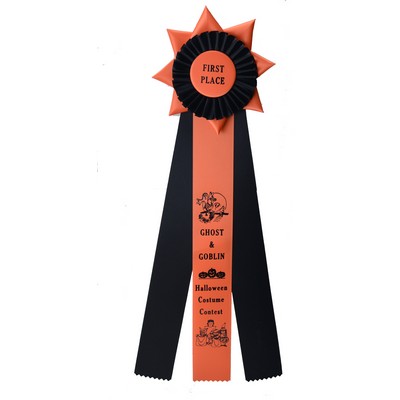 Custom Pleat & Starburst Rosette Ribbon w/ 3 Streamers (6"x19")