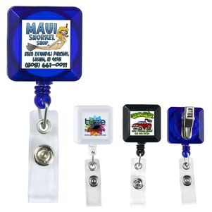 "Kent VL" Square Retractable Badge Reel & Badge Holder w/Metal Slip Clip (Full Color)