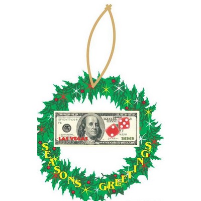 LV Dice $100 Bill Wreath Ornament w/ Clear Mirrored Back (6 Square Inch)